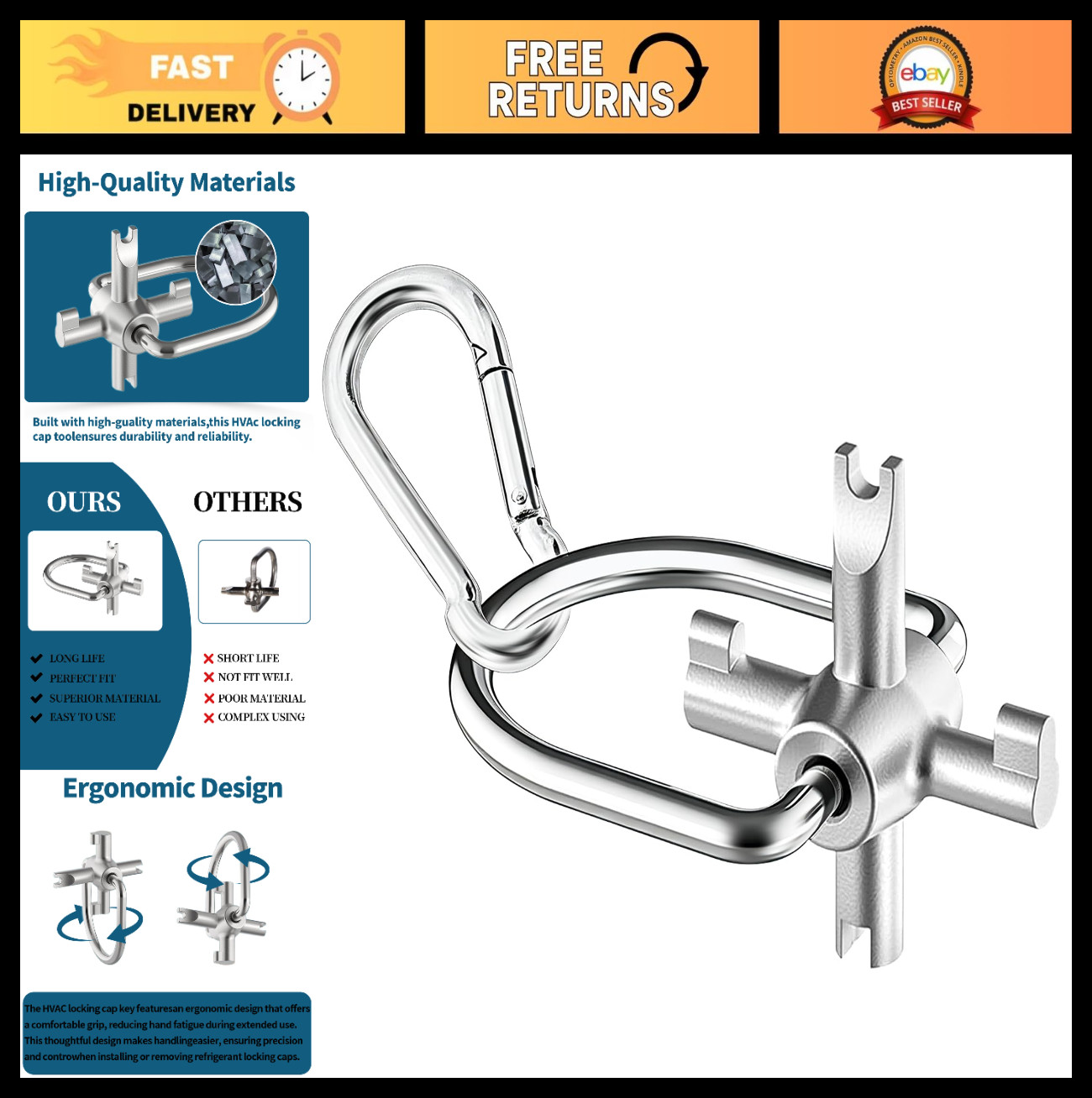 Universal 4-in-1 HVAC Locking Cap Key Tool for 410A R22 Refrigerant Safety Caps