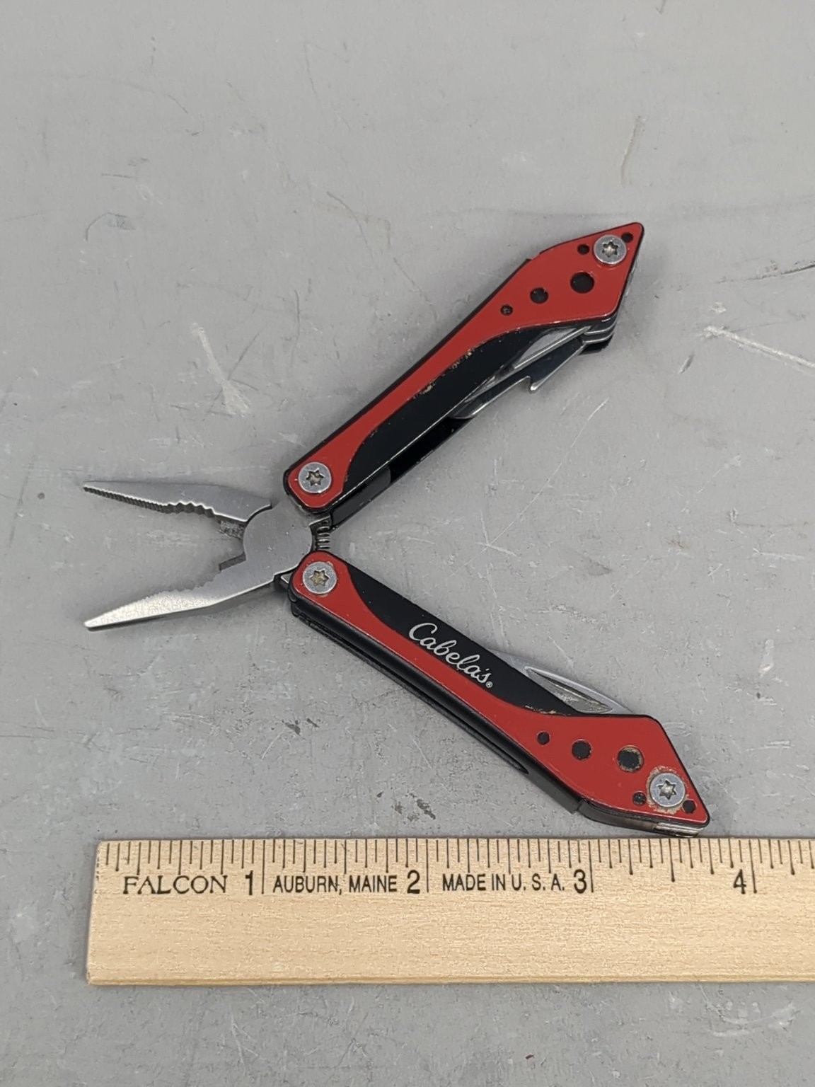 Cabela’s Multi-Tool Stainless Steel Red Black Camping Hiking Knife
