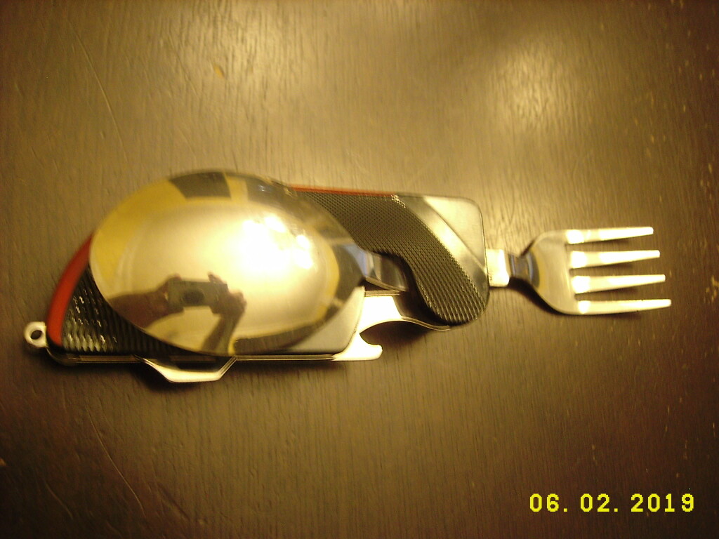 Knife Fork and spoon utility knife with Bottle opener and clip for lanyard NEW