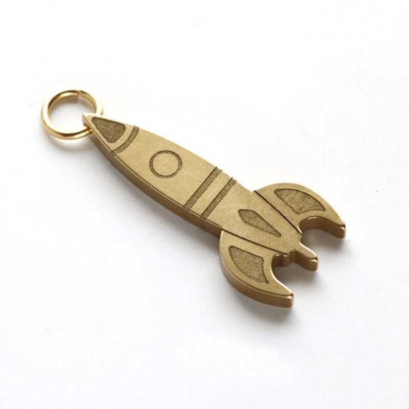 Mini Brass Rocket Shape Keychain Pendant Bead Necklace Men Clothing Accessories