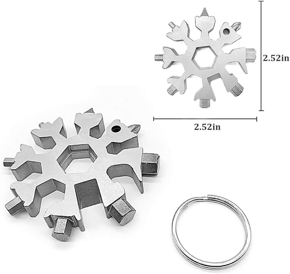 Snowflake Multi-Tool – 19-In-1 Stainless Steel Snowflake Tool with Keychain, Scr