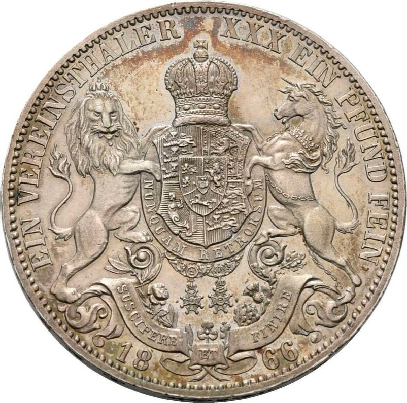 Hannover 1 Thaler 1866 Silver Unc Taler Coin George V Germany German State