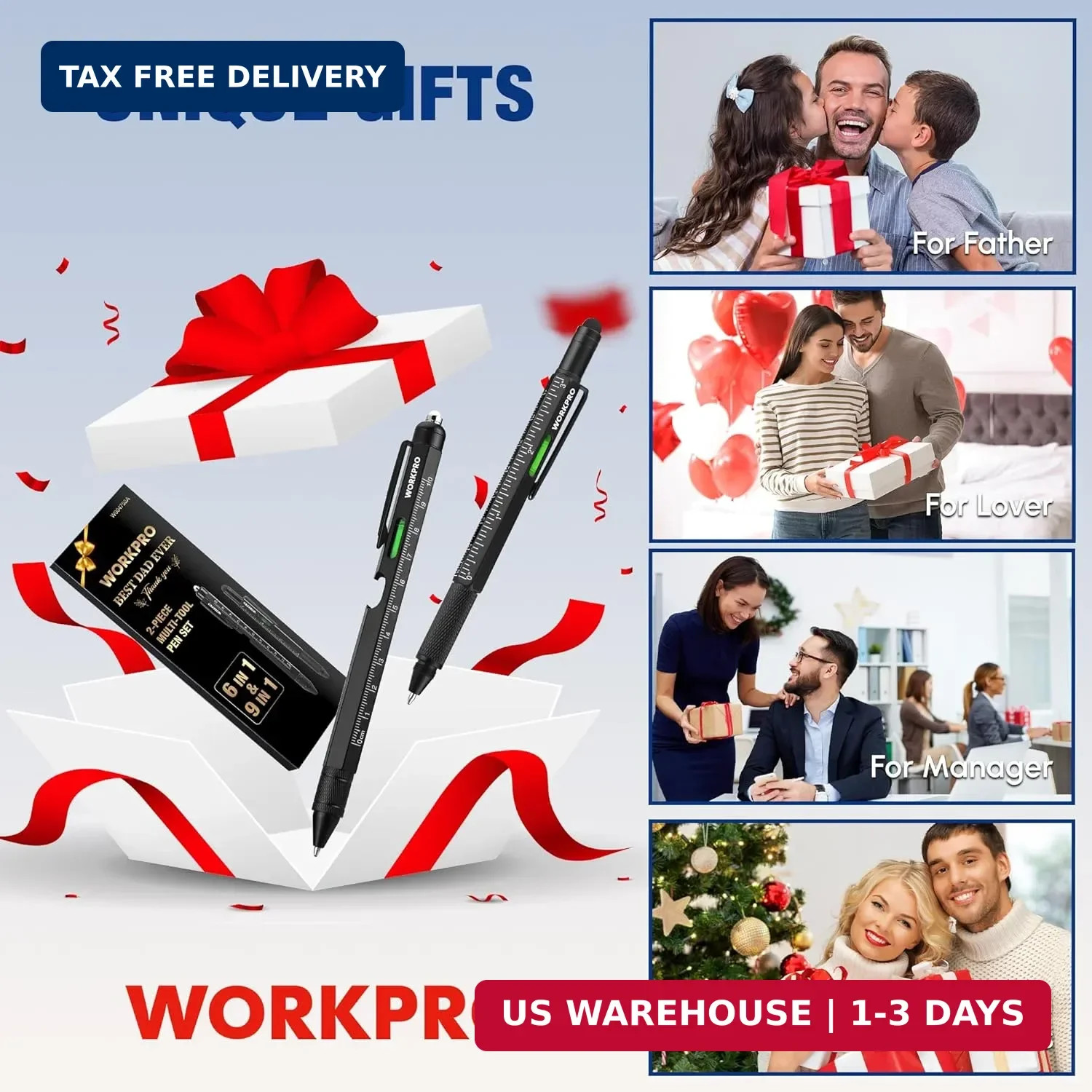 WORKPRO Father’s Day Gifts for Men, 9 Functions Multi-tool Pen Set, Birthday Gif
