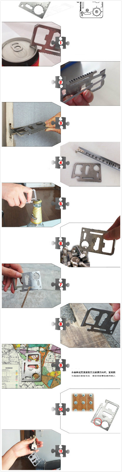 11 in 1 Stainless Pocket Card Survival Multi-tool Kit Camping Emergency Knife