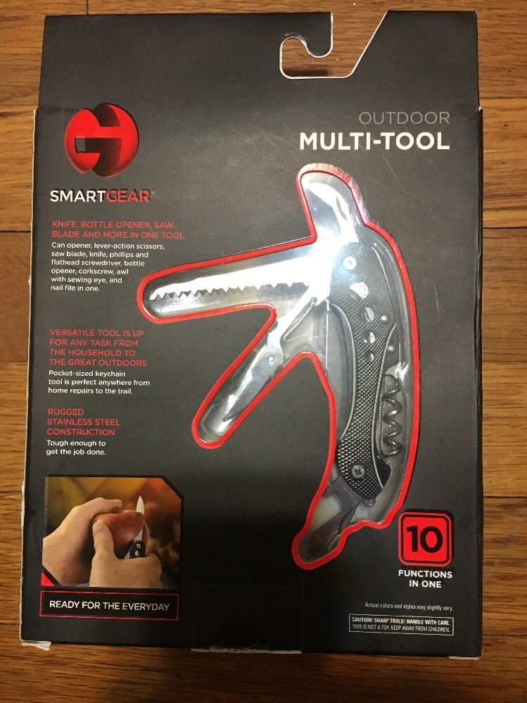 Smart Gear Stainless Steel Outdoor Multi-Tool – 10 Functions Pocket Tool – NIB