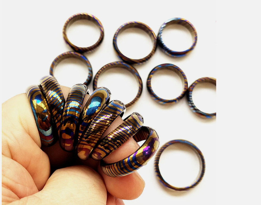 Titanium MokuTi Timascus Round Finger Ring Necklace Pendant Bead Decorative EDC