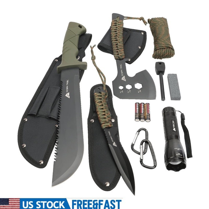 12 Pack Camping Tool Set Survival Machete Knife Flashlight Emergency Kit New