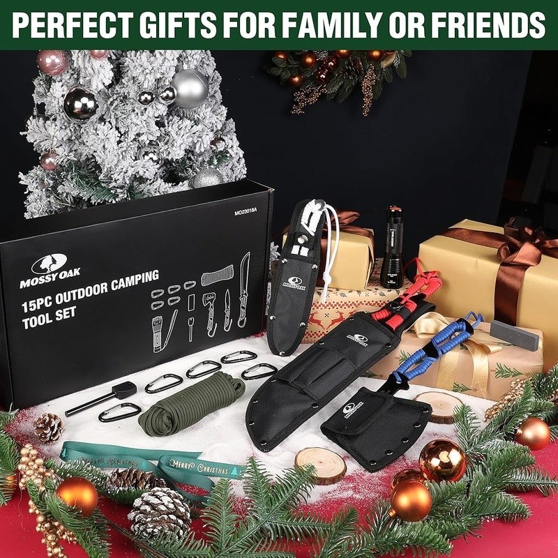 Outdoor Survival Tool Set Camping Axe Machete Hunting Knife Flashlight Kit New