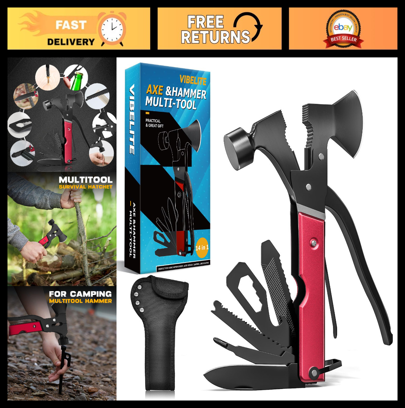 15-in-1 Multitool Axe – Perfect Camping & Hiking Gift for Men, Dad, Husband, Boy