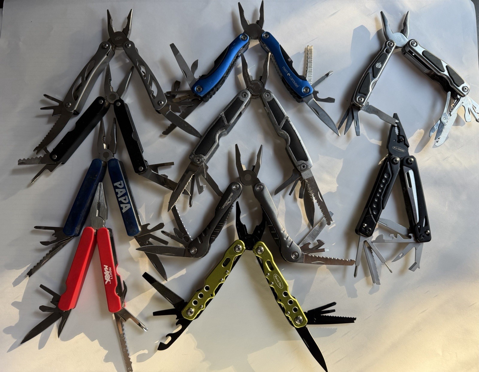 Big Lot of 10 Multi-Tools Pocket Knives, Various Brands inc Ozark Trail, Perwin
