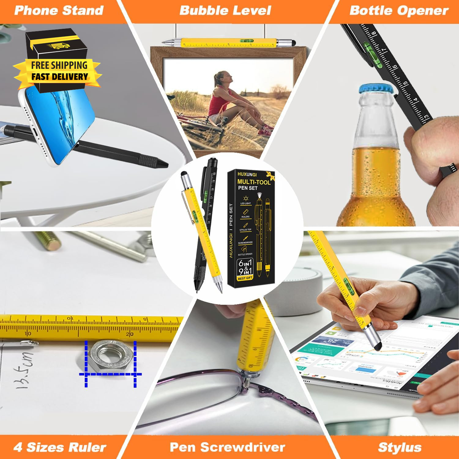 Multi Tool Pen Set,Pen for Men Dad Gifts from Daughter Son,9 in 1 Multitool Pen