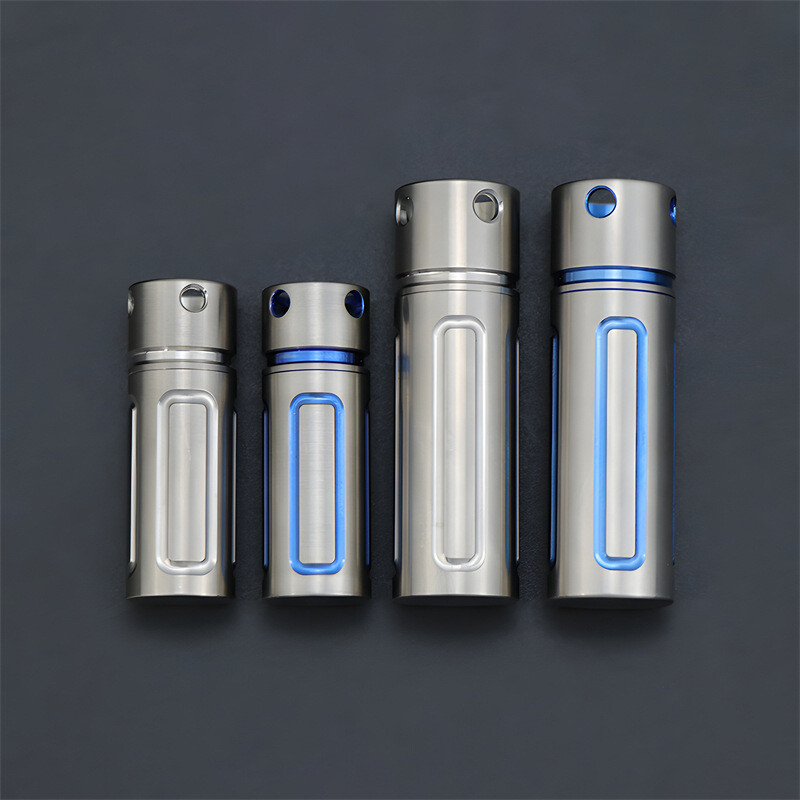 EDC Waterproof Titanium Ti Key chain Storage Pill Case Medicine Bottle Container