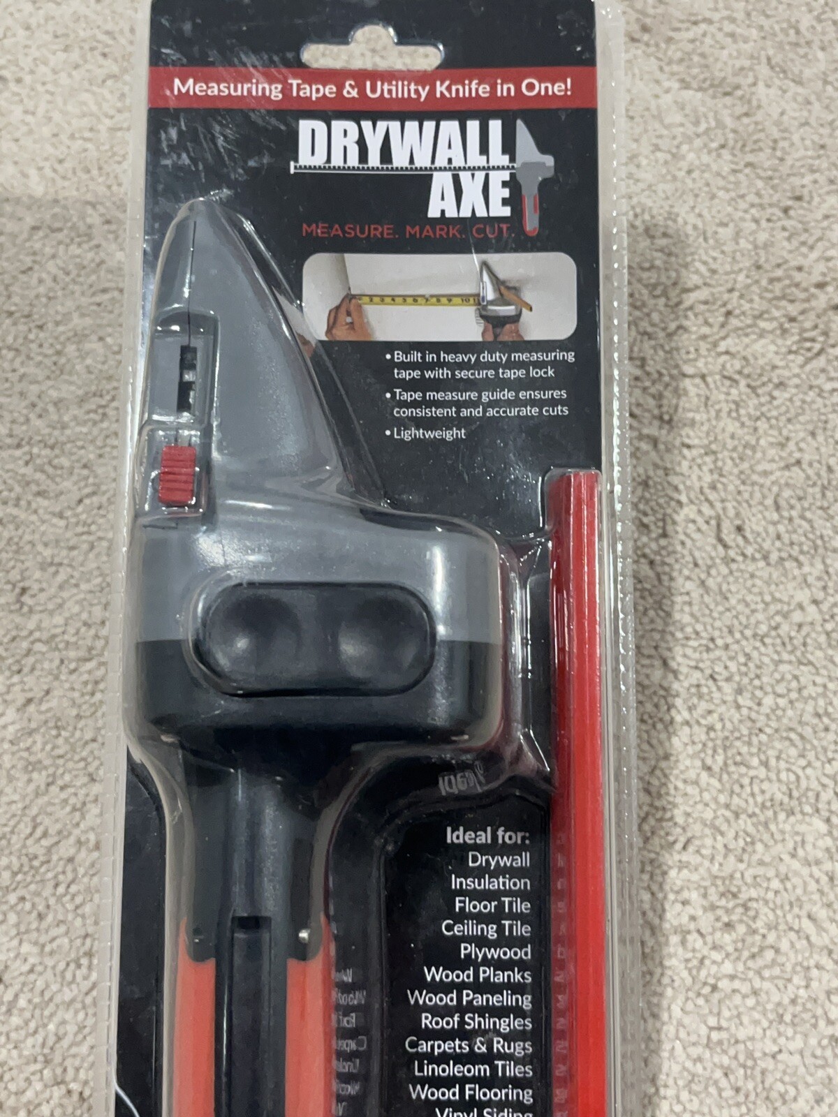 Drywall Axe All-in-One Tool W Measuring Tape and Utility Knife Factory Sealed