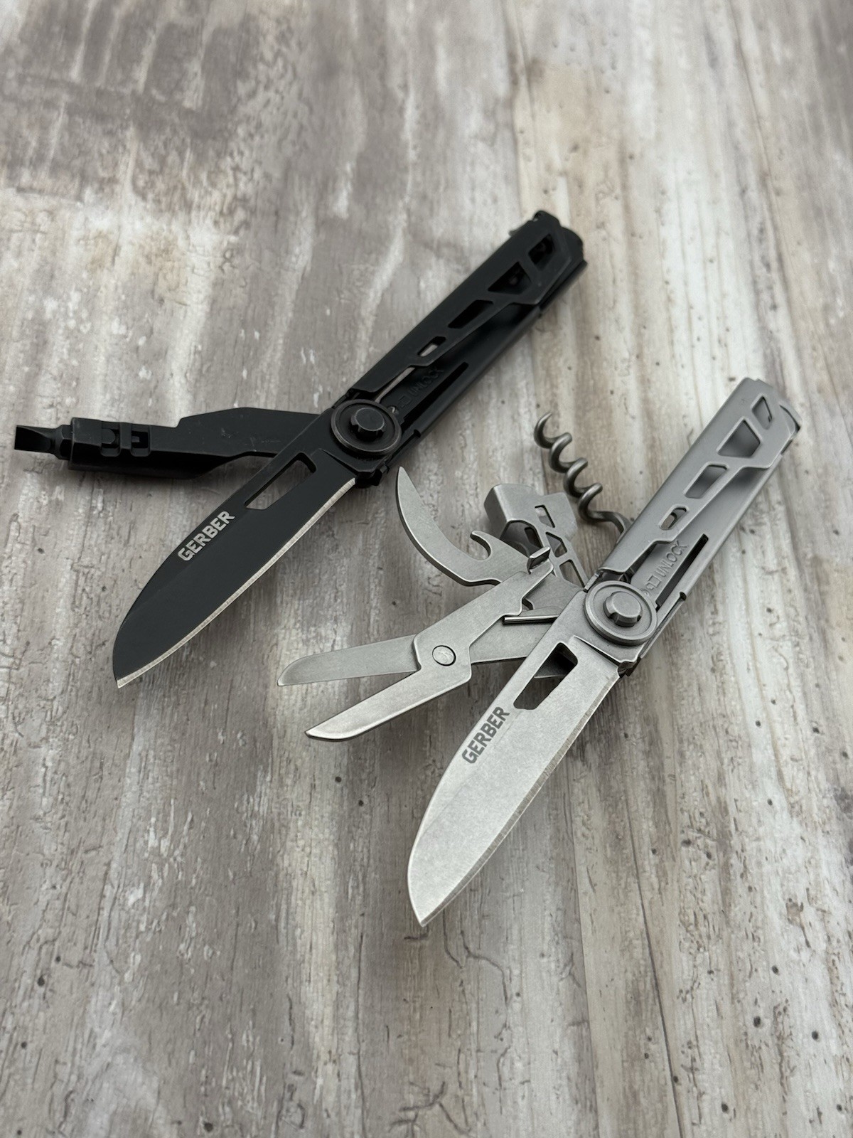 Lot of 2: Gerber Armbar Drive Black & Armbar Cork Gold Multi-Tool Pocket Knife
