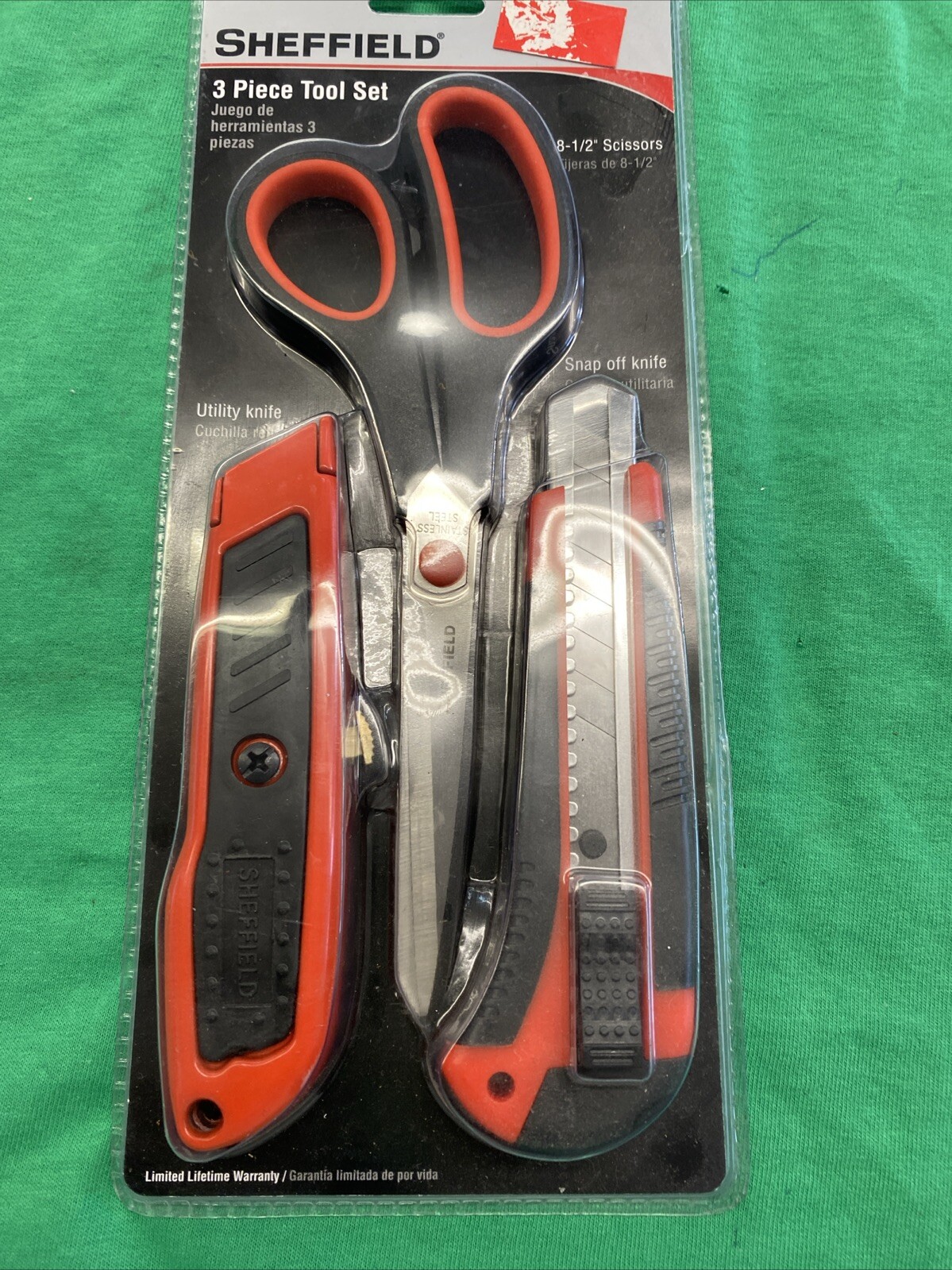 Sheffield 60019 3-Piece Tool Set, Scissors, Utility knife and Snap off knife New