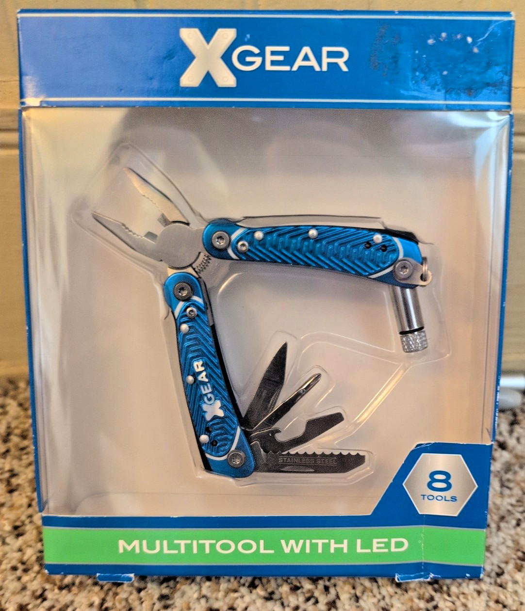 X-Gear 8 Tool Men’s Multi-Function Tool w/Led Light NEW IN BOX, Blue