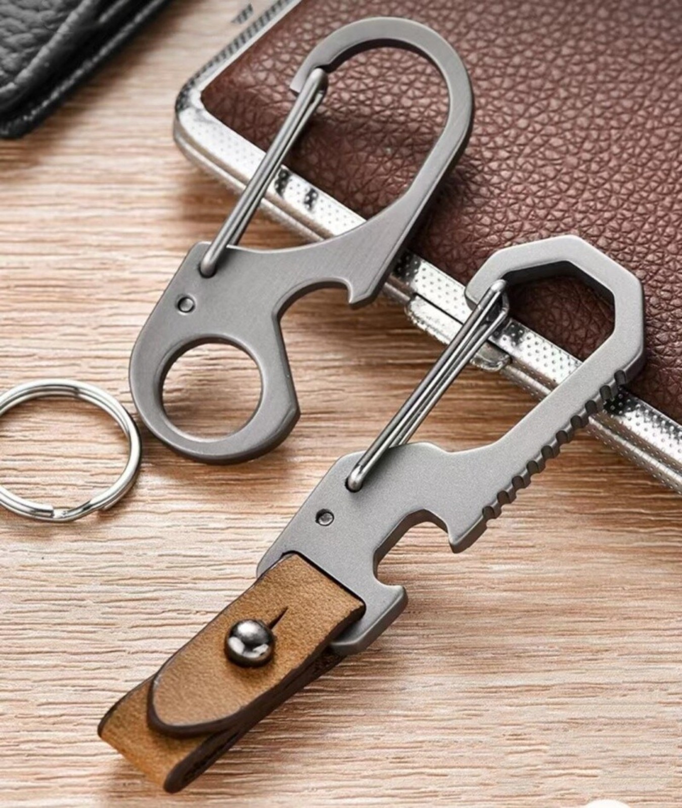 Titanium EDC Keychain Clip Quick Release Carabiner Key Ring Holder Bottle Opener