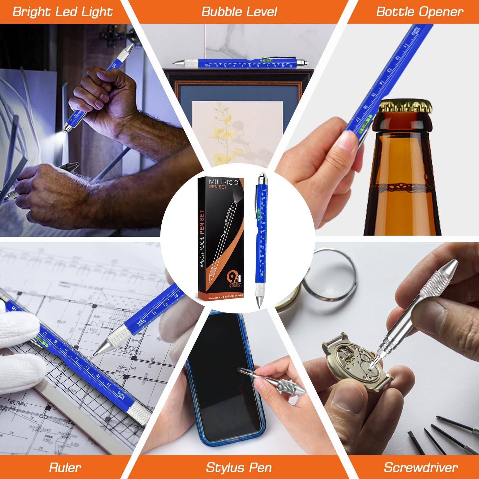Fathers Day Gifts 9 in 1 Multi Tool Pen for Husband Boyfriend Men Grandpa