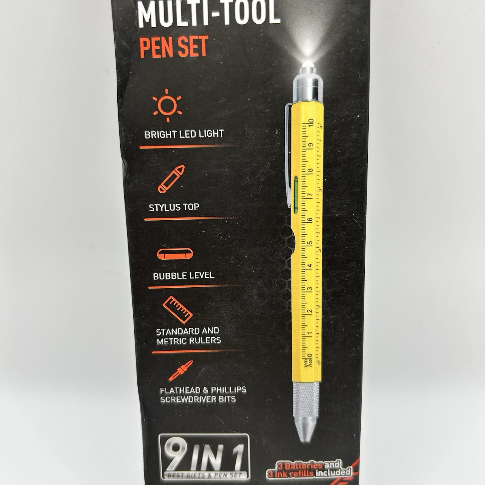 BIIB Multi Tool 9 In 1 W/Batteries Pen Stylus Screwdriver Light Level Ruler New