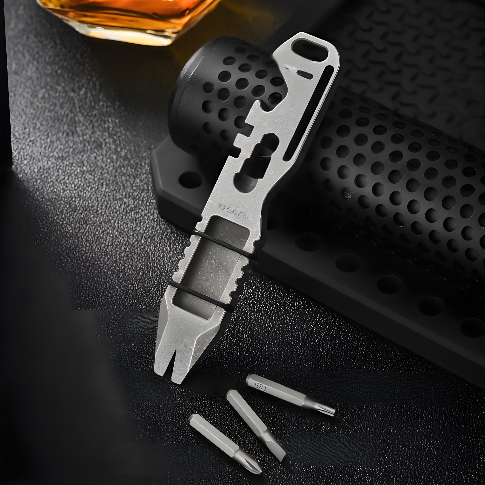 Titanium Alloy EDC Multi-Tool Pry Bar Wrench Spanner with 3 Screwdriver Heads