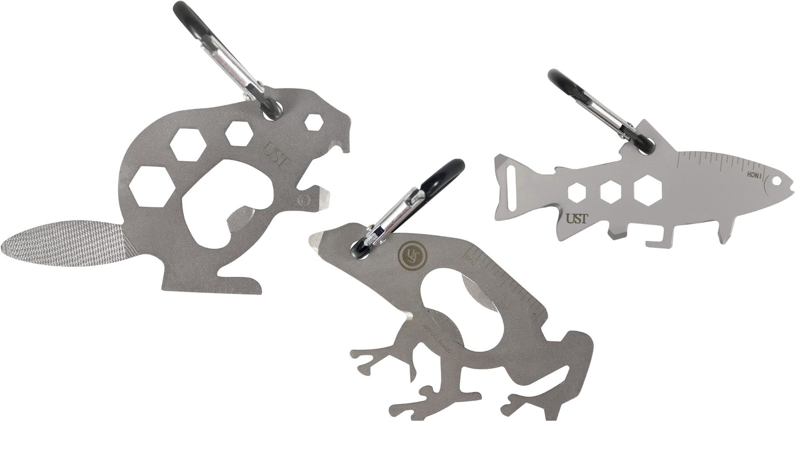 ust Tool-a-Long Carabiner Clip Compact Multi-Tool Bundle Beaver, Frog, Trout