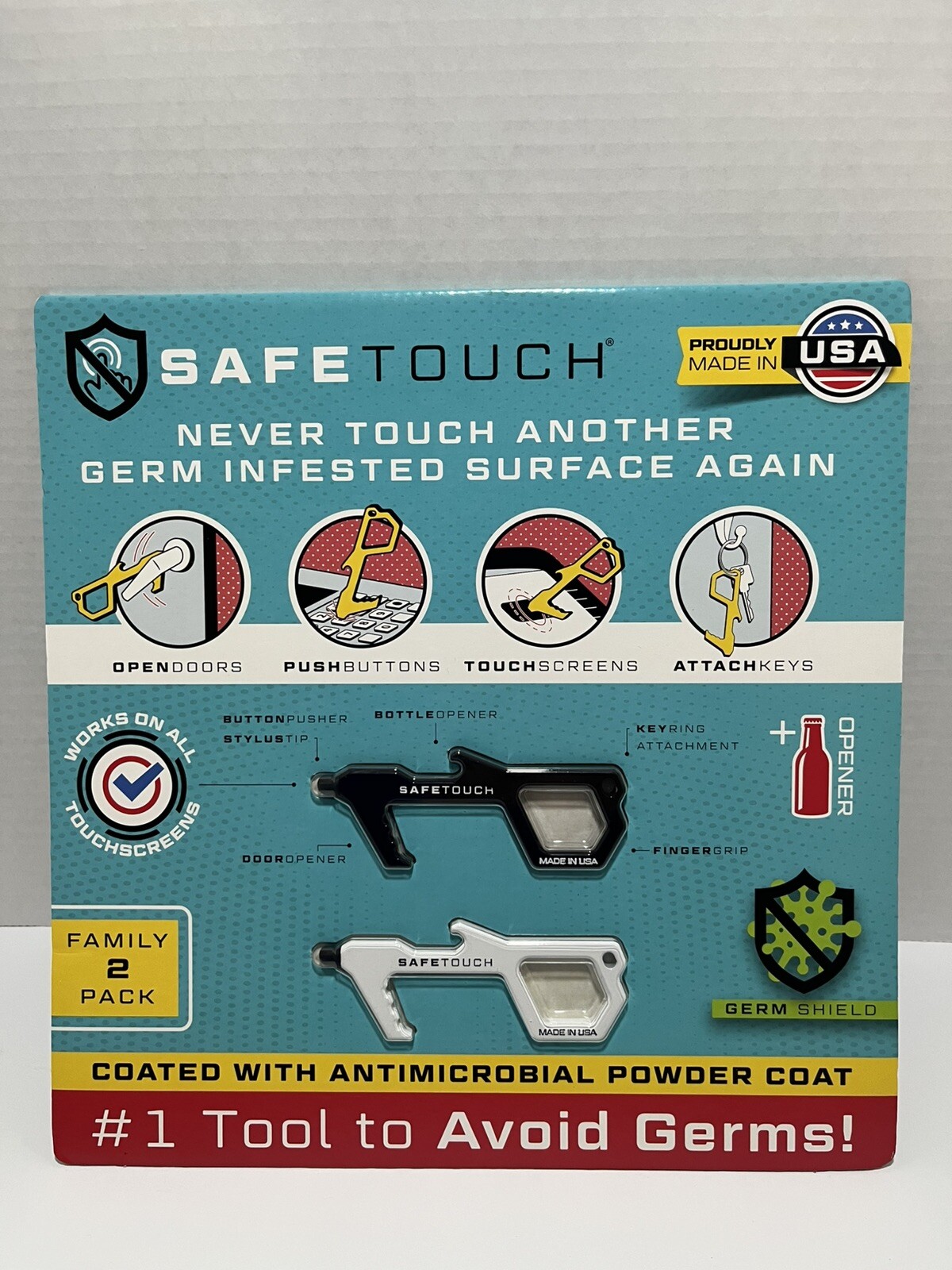 SafeTouch Hygiene Multi-Tool Works on Touch Screen Bottle opener USA (2 Pack)