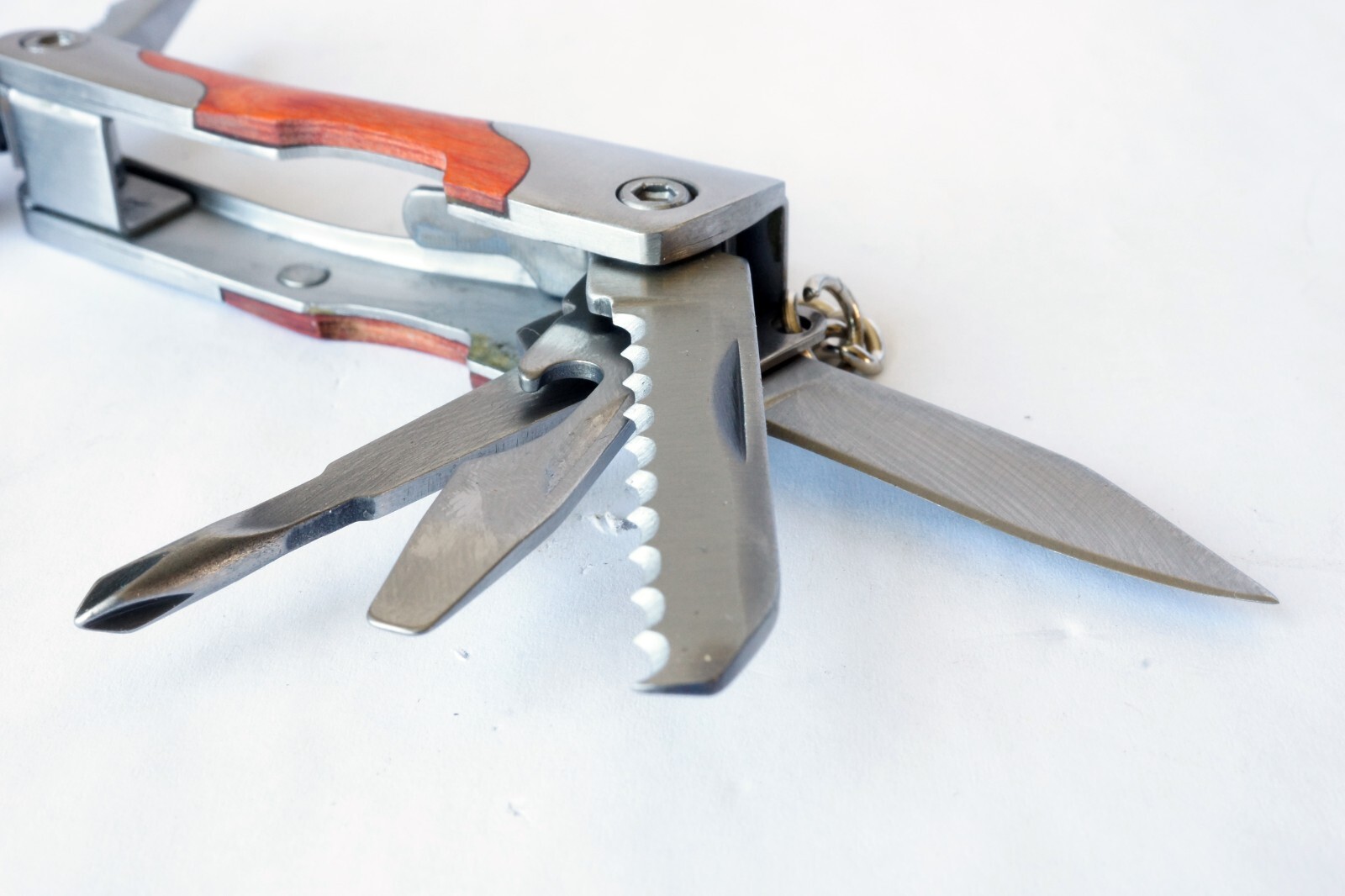 Survival Stainless Steel Multi Tool Plier 9 In 1 Portable Compact Wood Handle