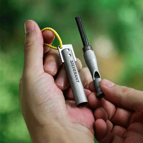 EDC Titanium Whistle Waterproof Flint Outdoor Camping survival Tool Keychain