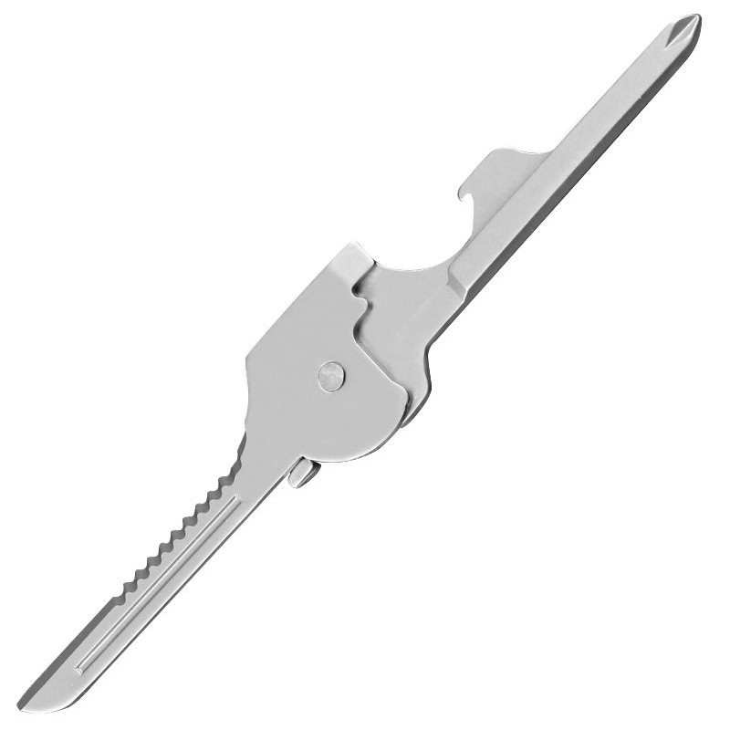 1PCS Multifunction Stainless Steel 6-in-1 Utili Key Tool Keyring Keychain NEW 