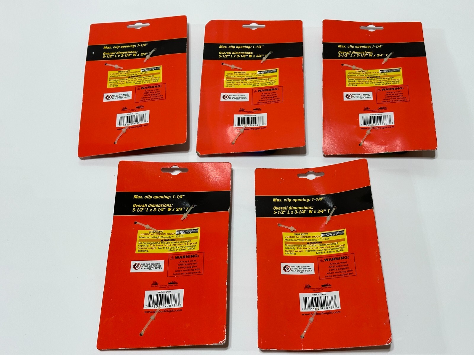NEW 5pc Heavy Duty Aluminum Jumbo Multi Use Hook, Cushioned Grip, Spring loaded