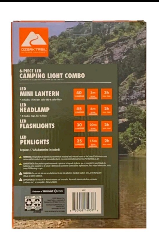 Ozark-Trail Outdoor 6-Piece Set LED Camping Hiking Hunting Light Combo Pack NEW