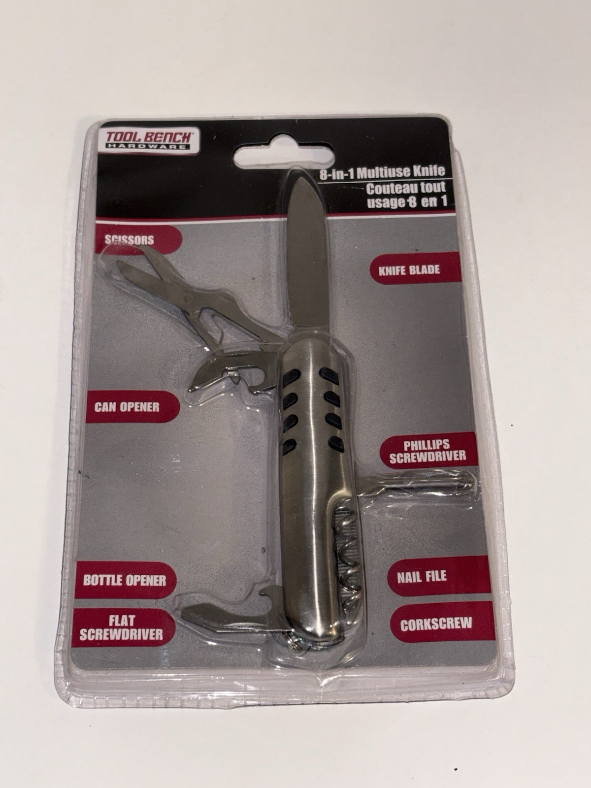 Multitool Multi Use Knife – Scissors, Can Opener, Nail File, Flat Screwdriver
