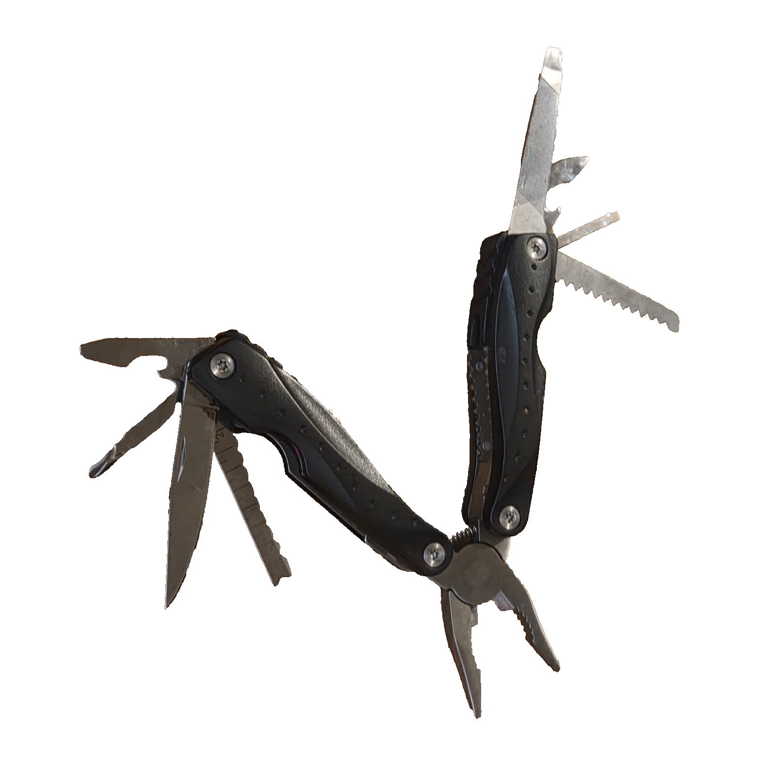 Multitool Stainless Steel Pliers W/ Black Handle And Multitool Pocketknife Black