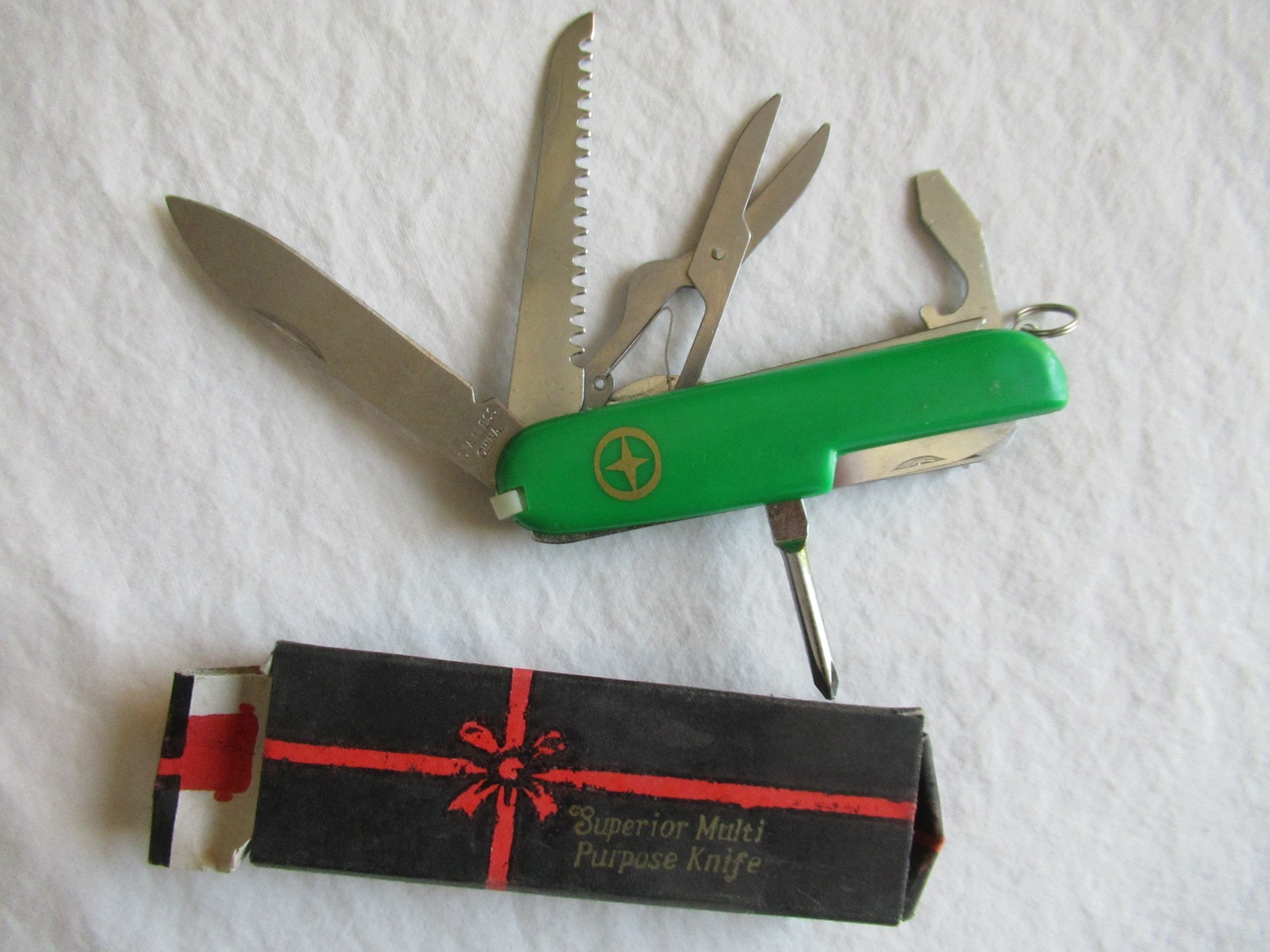 Vintage Superior Multi Purpose Knife Stainless Steel New in Box Green 12 Tools