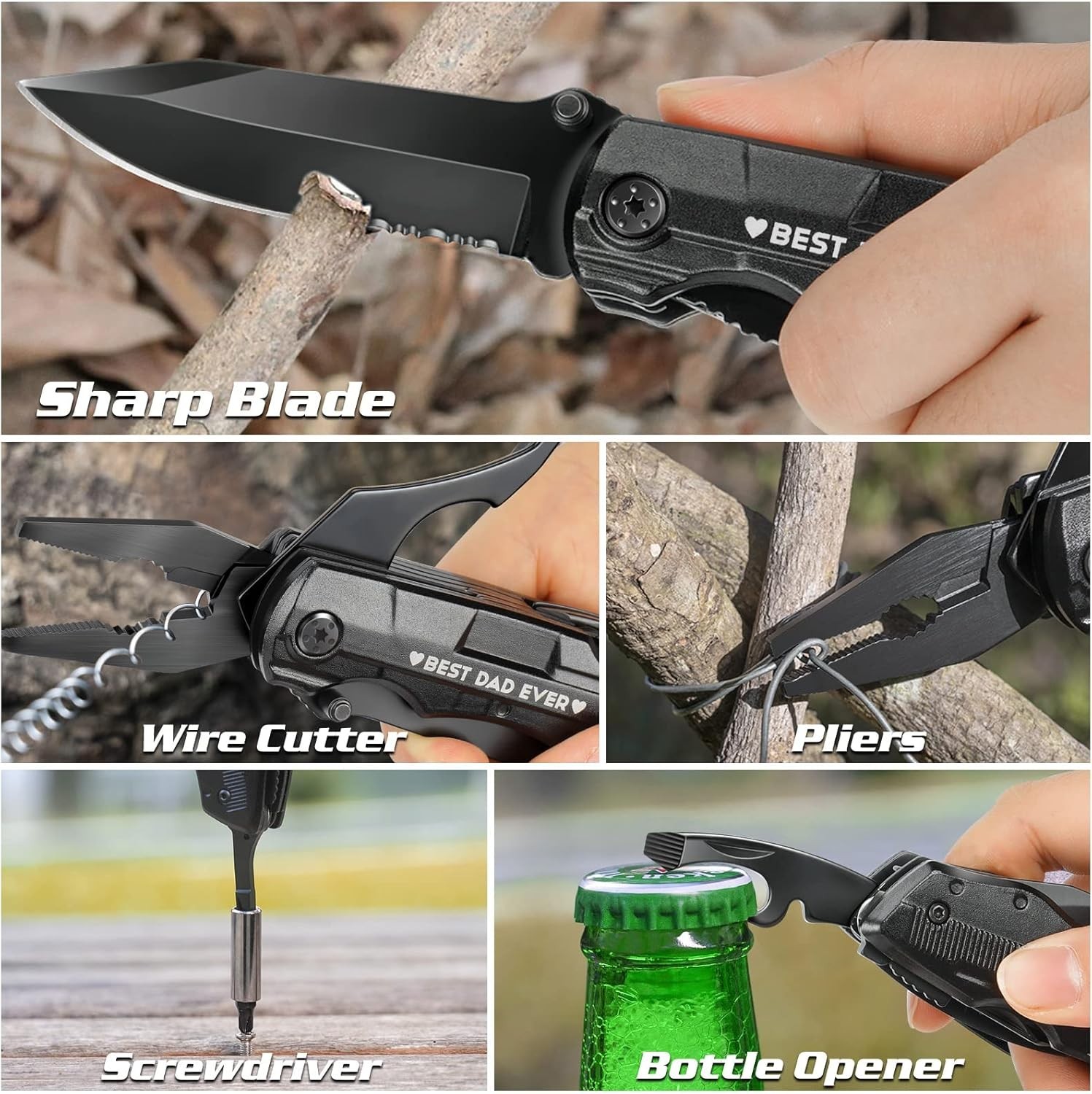 Eteh Multi Tool Pocket Knife For Climbing Camping Cycling Stainless Steel Black