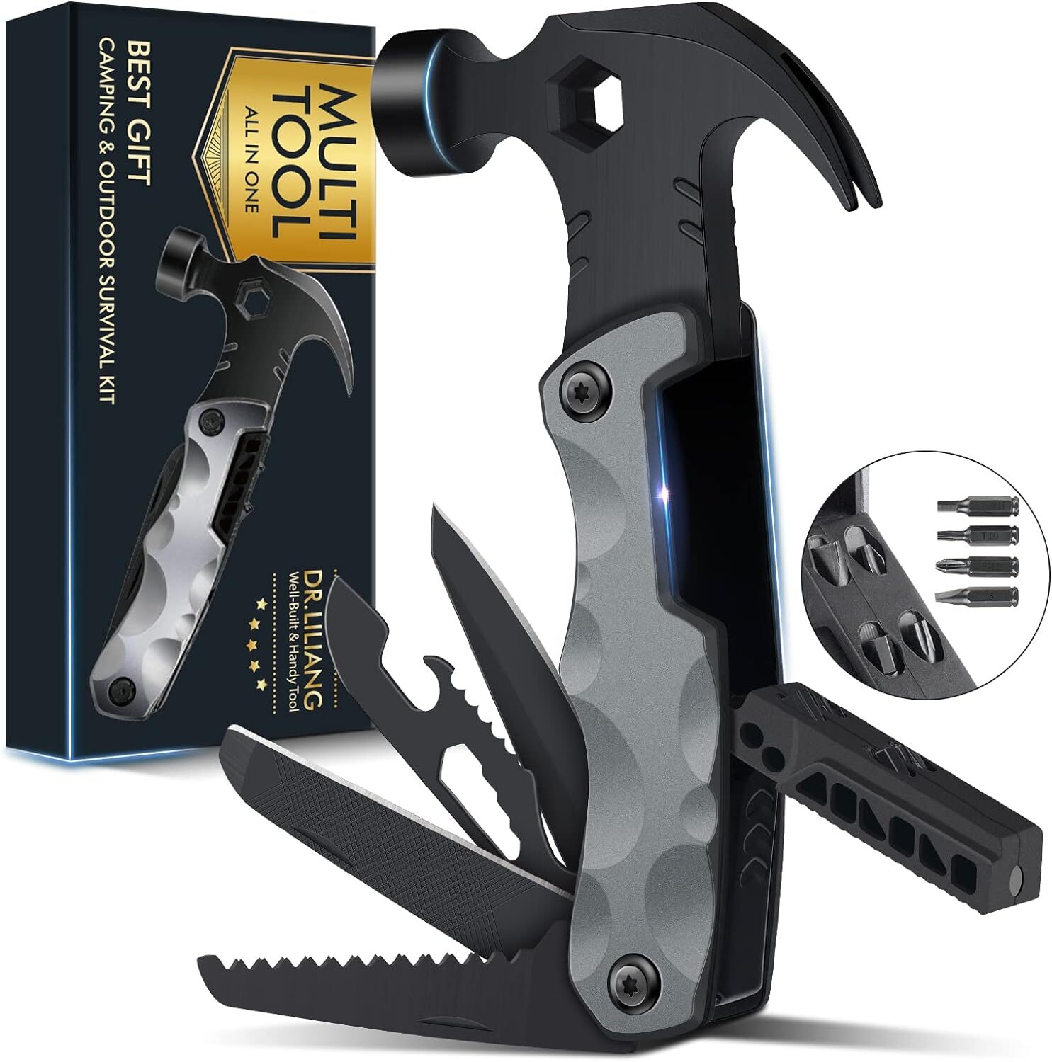 Multitool Camping Accessories Stocking Stuffers 4Men 13 In 1 Survival Multi Tool
