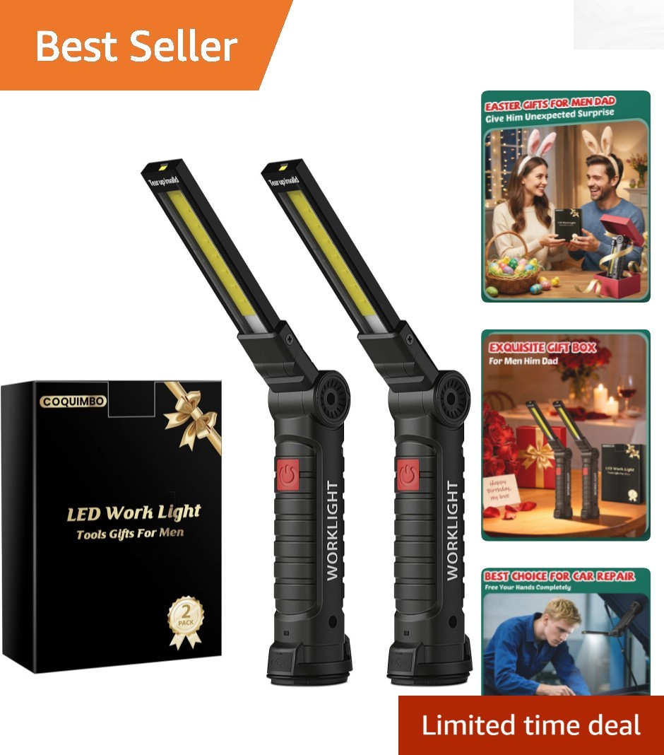 Rechargeable LED Work Light 2-Pack with Magnetic Base – Perfect Gifts for Men!