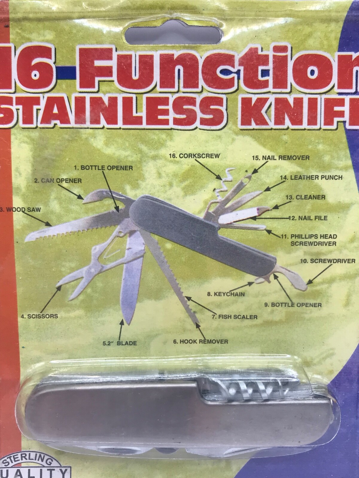 Multi-function tool 16 features camping fishing hiking garadening stainless New