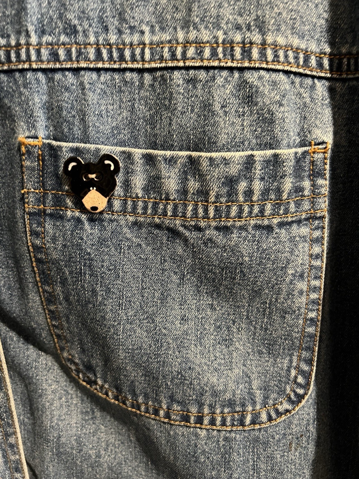 CABIN CREEK Denim Button Jacket Appliqued-Bear, Evergreens, Star, Moon Size M-L
