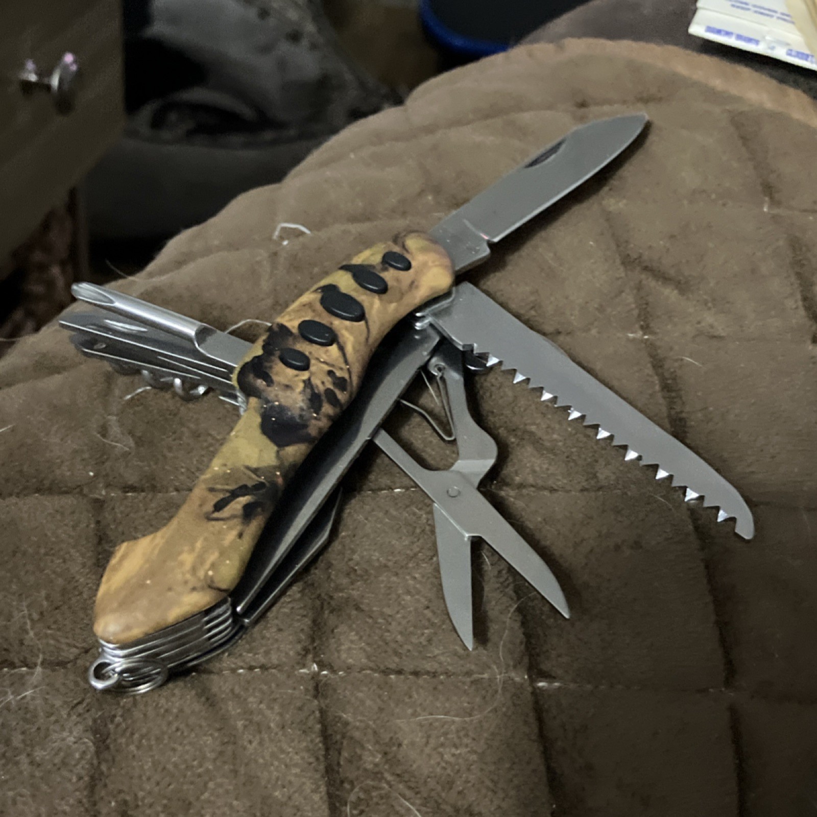 Brown Black Multi-Tool Stainless Steel Knife Scissors Saw Corkscrew