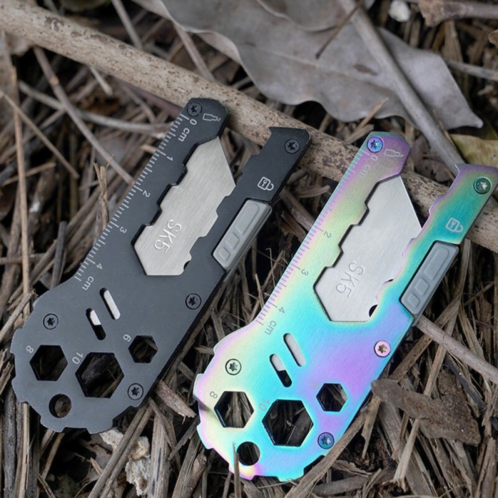 Outdoor Keychain Multi EDC Tools Utility Knife Wrench Opener Ruler SK5 Blades