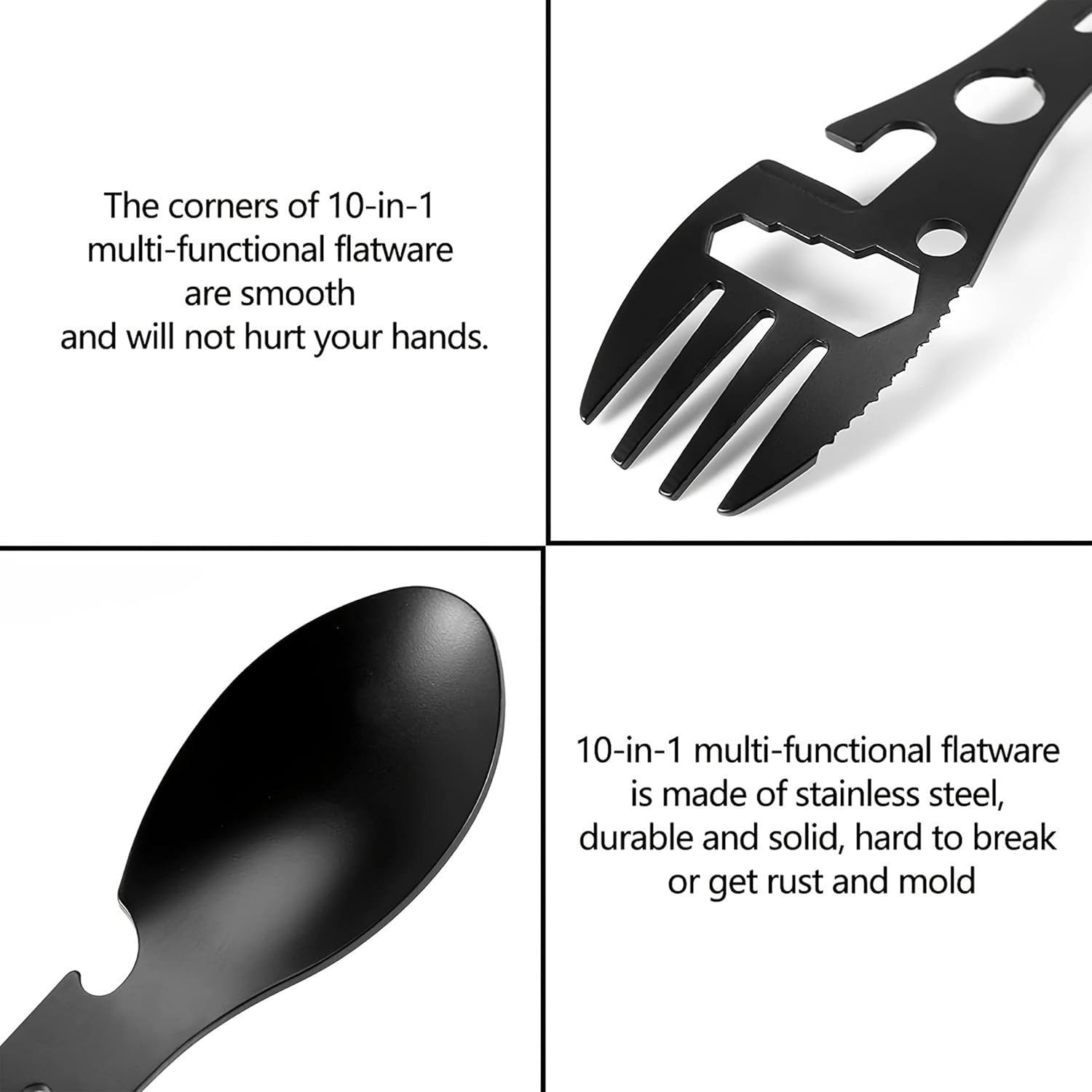 Multifunctional Spork Spoon Wrench Portable for Camping Traveling Black