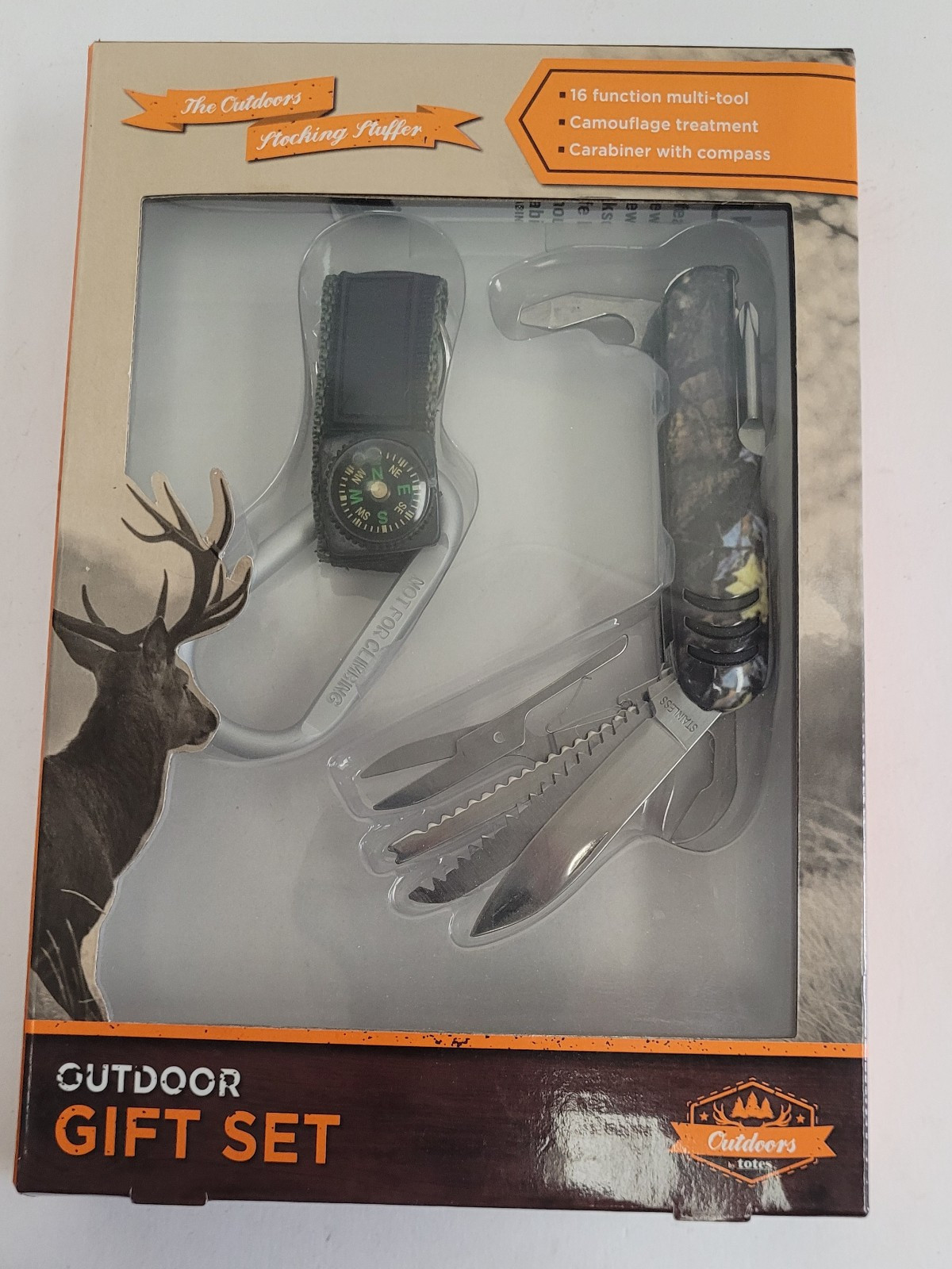 Outdoor Gift Set Outdoors by Totes, 16 Function Multi-tool, Camouflage, Compass