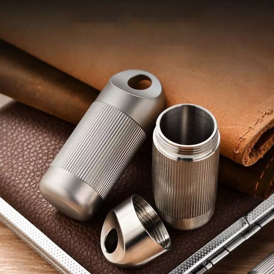 Titanium Waterproof Pill Holder Case Organizer Container Portable Keychain EDC