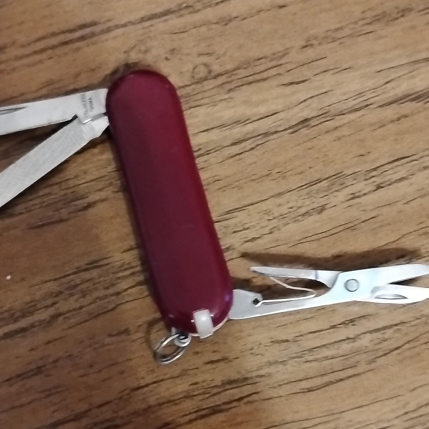 Red Multi-Tool Keyring Pocket Knife w/ Scissors Nail File, Stainless Blade