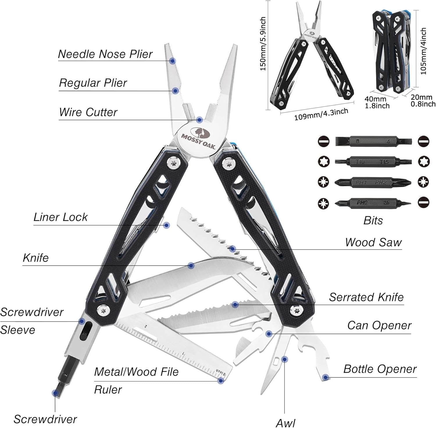 21-in-1 Stainless Steel Multitool with G10 Handle & Sheath – Perfect for Outd…
