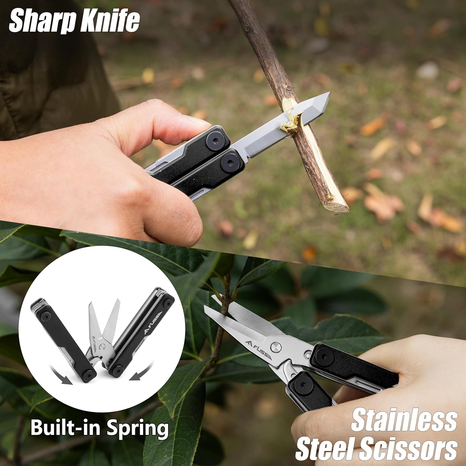 FLISSA 11-in-1 Multitool Scissor Knife Folding Pocket Stainless Multi Tool Knife