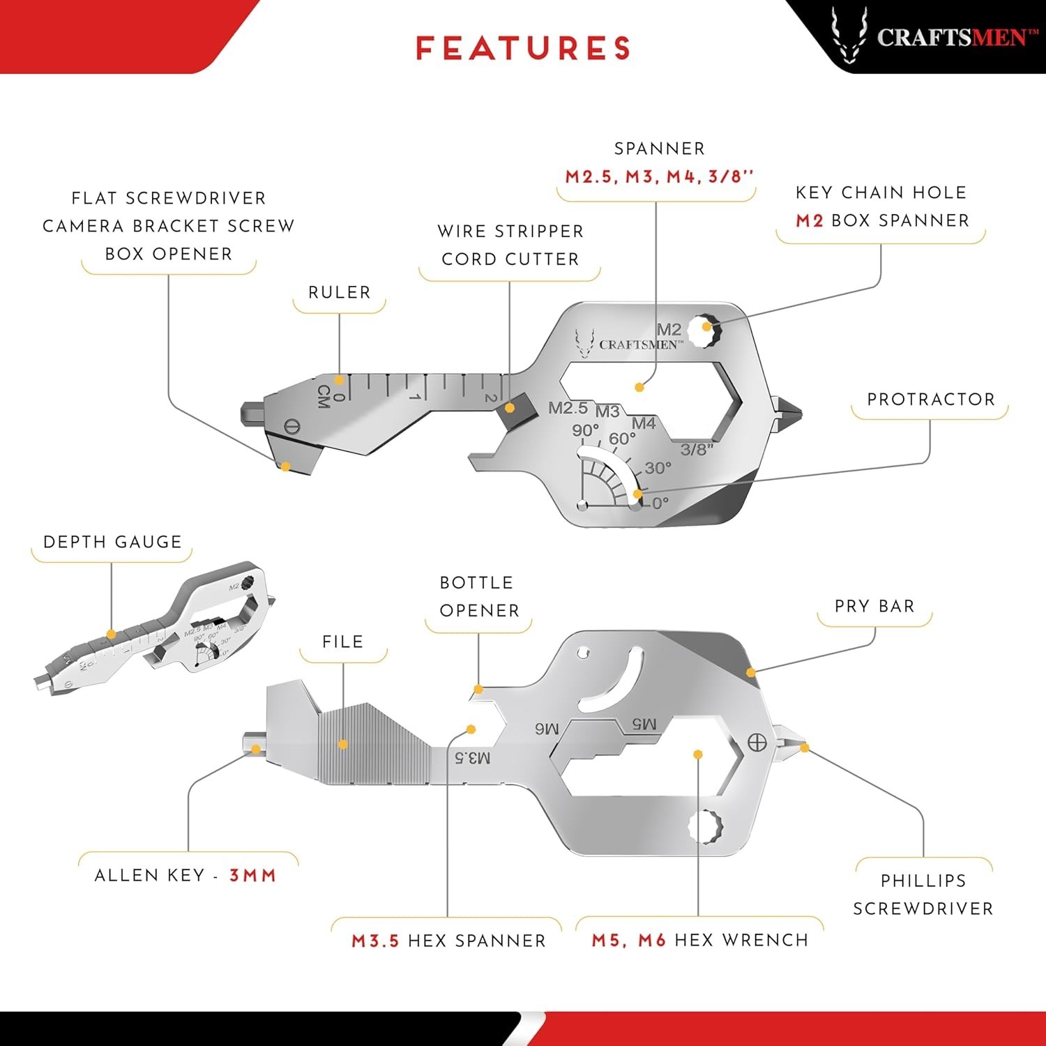 MULTI TOOL KEY 20 in 1 | Key Chain Utility Gadget | Key Multitool | EDC | Father