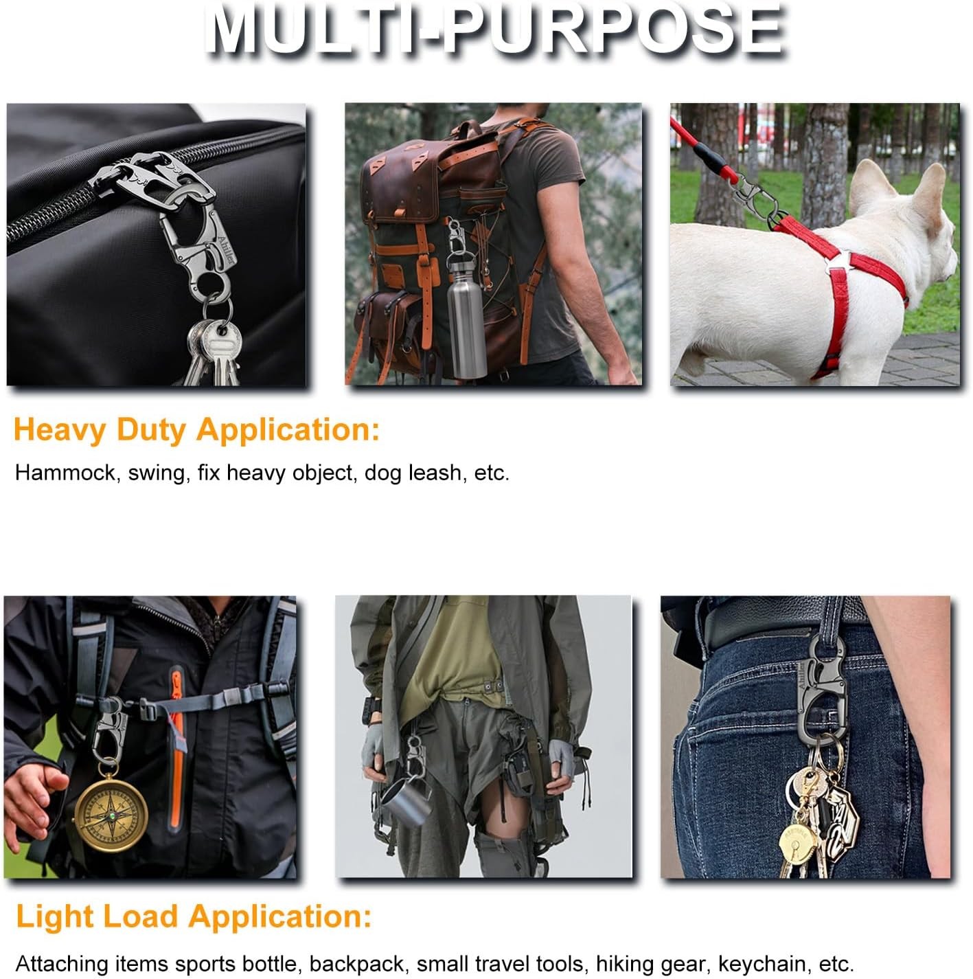 Carabiner Keychain Clip, Double Lock Designed – Tungsten Steel Tip,
