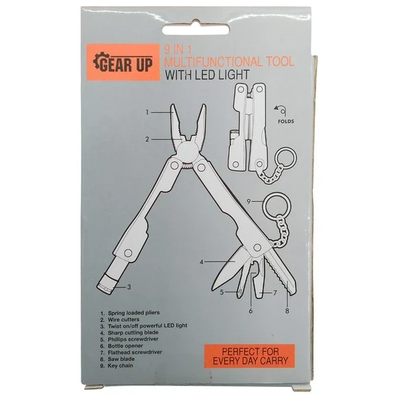 Gear Up 9 in 1 Multi Functional Tool with LED Light